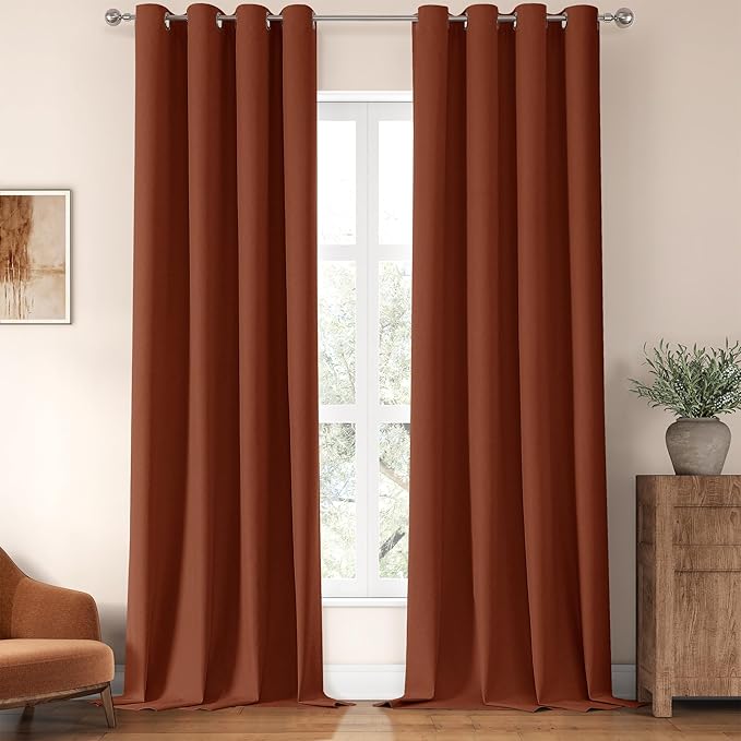 ChrisDowa 100% Blackout Terracotta Solid Curtains 108 Inches Long 2 Panels for Bedroom Living Room,Farmhouse Room Darkening Thermal Insulated Soundproof Grommet Top Window Treatment Drapes,52x108