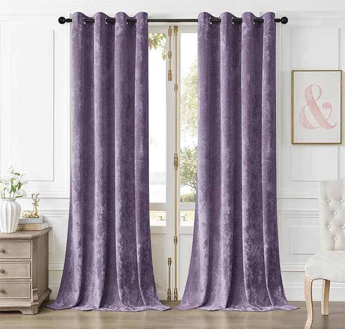 SMILETIME Lilac Purple Crushed Velvet Curtains 52x90 inch Luxurious Thermal Insulated Soundproof Drapes for Living Room Bedroom Office Soft and Durable Light-Filtering Window Treatments, 2 Panels