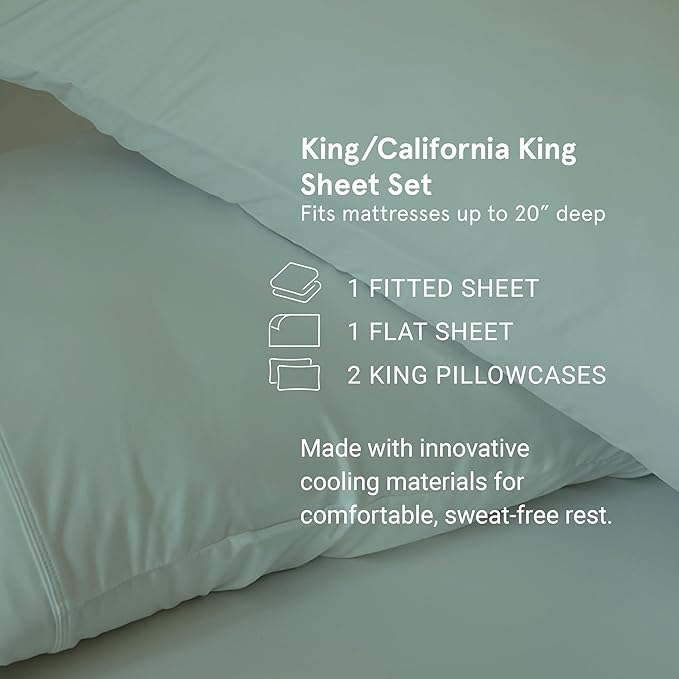SHEEX - Original Performance Sheets Set (King/California King) Ecru - Cooling Sheets - Moisture Wicking - 1 Flat Cooling Sheet, 1 Fitted Cooling Sheet, 2 Pillow Covers - Wrinkle Free - Sleep Aid
