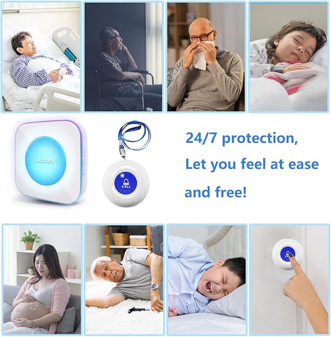 LIOTOIN Wireless Caregiver Pagers Call Button Nurse Alert System Call Bell Call Light Alert Button for Home/Elderly/Patients/Disabled 3 Transmitters 3 Plugin Receivers (600+ft Operating Range)…