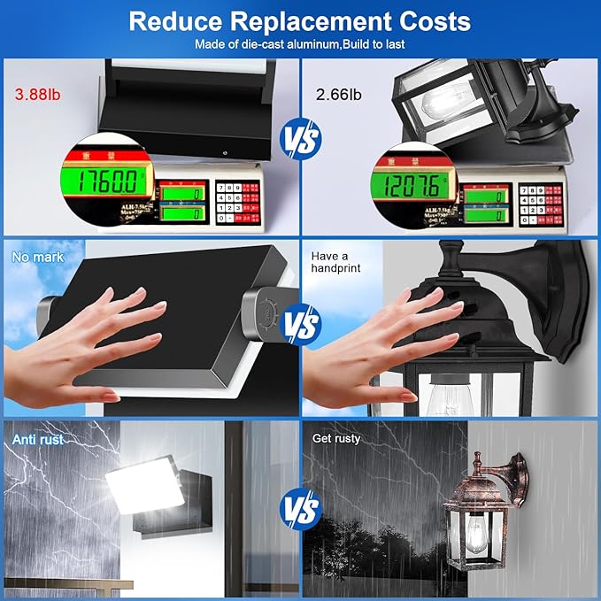 ledmo LED Flood Lights Outdoor 60W - Rotatable 360 Adjustable Head Switch Control Exterior Lighting Fixture Wall Pack Commercial Security 5000K Waterporof Yard Wall Mount Garage Barn Yard Lights
