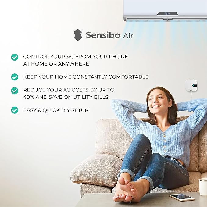 Sensibo Air - Smart Air Conditioner Controller. Apple HomeKit Certified. 60-Seconds Installation. Maintains Comfort and Energy Saving Features. Compatible with Google, Alexa, Apple HomeKit & Siri