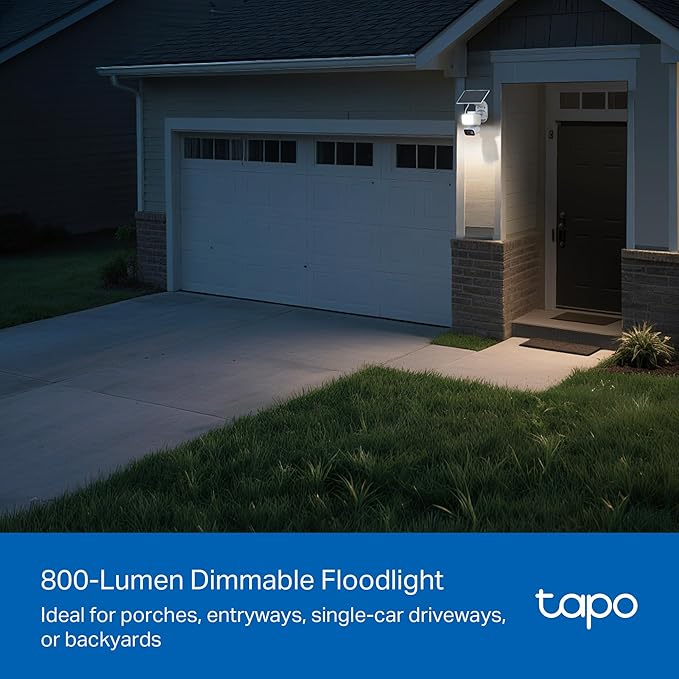 Tapo 2K Dimmable Floodlight Security Camera Outdoor Wireless w/Solar Panel, Pan/Tilt, 360º AI Tracking, Free Person/Vehicle Detection, Works w/Alexa and Google Assistant, SD/Cloud, C615F KIT