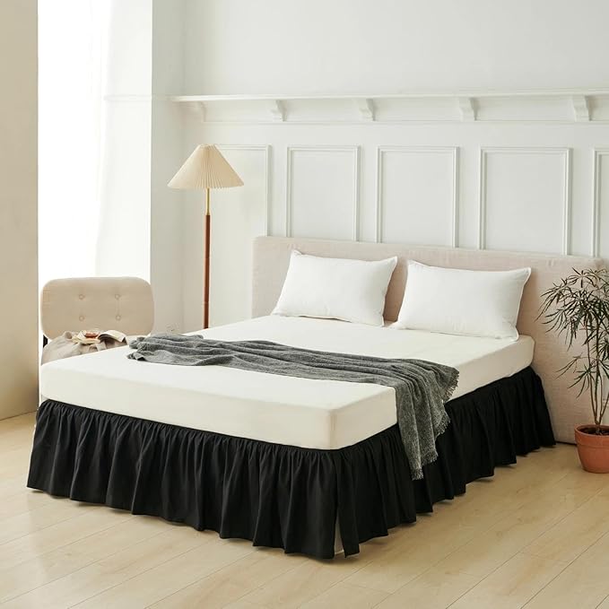 Bed Skirt Twin Size Ruffled Bed Skirt with Split Corners, Black Bed Skirts 14 Inch Drop, Bed Skirting with Platform, 14'' Twin