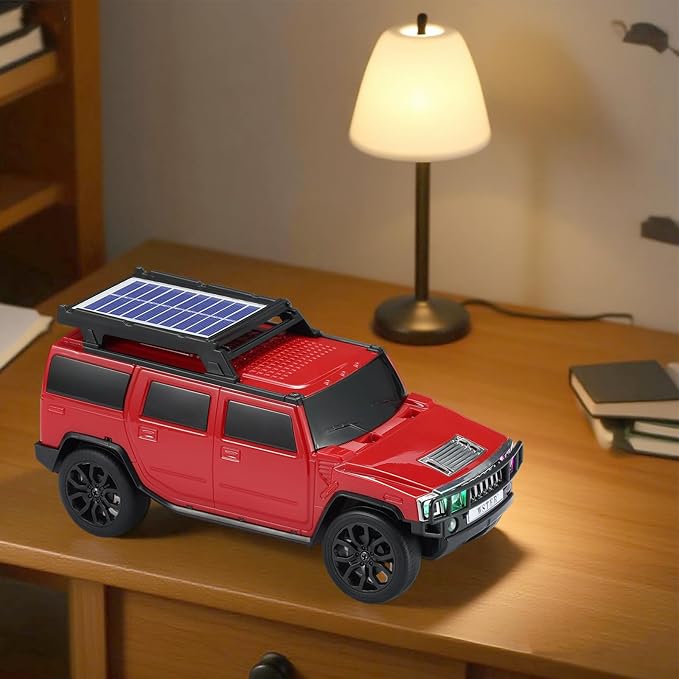 WSTER WS-696 Solar Bluetooth Replica Speaker – Portable Modern Off-Road Car Design with HD Sound, TWS, LED Party Light, USB/TF Playback, FM, Built-in Microphone, Surprise Gift(Red)
