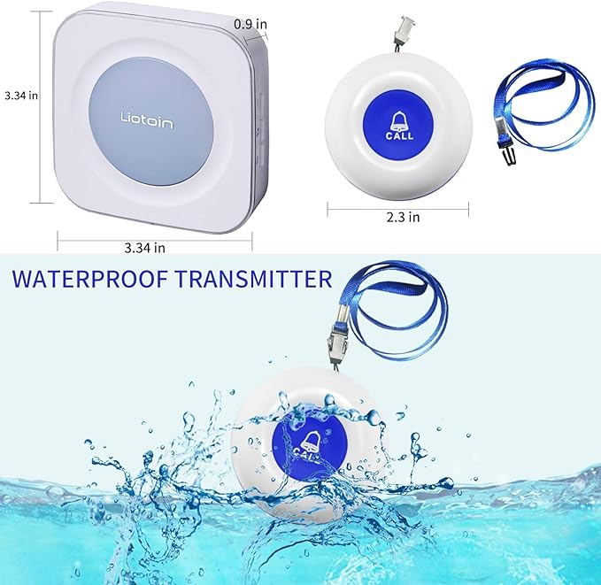 LIOTOIN Caregiver Pager Wireless Call Button Call Bell Emergency Button Call Light System for Elderly/Patients/Home Nurse Alert System 3 Call Button 2Plugin Receivers (600+ft Operating Range)
