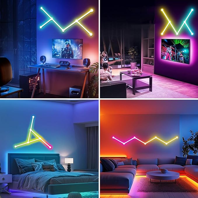 Phylosal Smart WiFi LED Wall Lights, 16M+ Color Dimmable Gaming Light Works with Alexa and Google Assistant, Music Sync, DIY and Timer Feature, RGB Light Bars for Gaming Room, Bedroom (6 Pcs,White)
