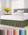 Wrap Around Dust Ruffle Bed Skirt - Sage Green - for King Size Beds with 15 Inch Drop - Elastic Strap - Adjustable Pleated Bedskirt with Brushed Fabric and Wrinkle Free - for Women, Men, Kids & Teens