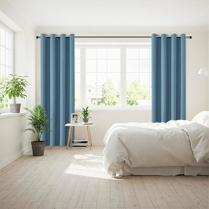 ChrisDowa 100% Blackout Blue Solid Curtains 72 Inches Long 2 Panels for Bedroom Living Room,Farmhouse Room Darkening Thermal Insulated Soundproof Grommet Top Window Treatment Drapes,52x72