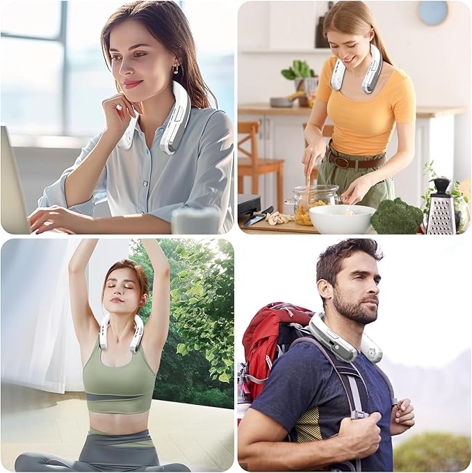 WXX Portable Neck Fan, 6000mAh Battery Neck Fan Rechargeable, 360° Cooling Personal Fan, 3 Speeds Foldable Quiet Wearable Fan for Travel Outdoor Indoor, Birthday Gifts for Men Women-White&Grey