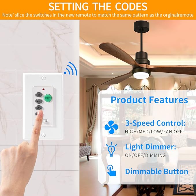 Humpptom Universal Ceiling Fan Remote Control, Ceiling Fan Wall Switch UC9050T, UC9050T Ceiling Fan Wall Remote Control Compatible with Hampton Bay Harbor Breeze Hunter