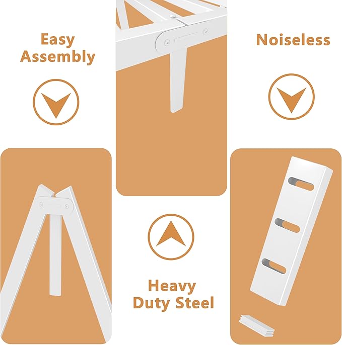 14 Inch Twin Size Bed Frame with Metal Gaskets, No Box Spring Needed, DIY Headboard, Heavy Duty Steel Slat Support, Anti-Slip Mattress Stopper, Round Corner Leg, Easy Assembly, White