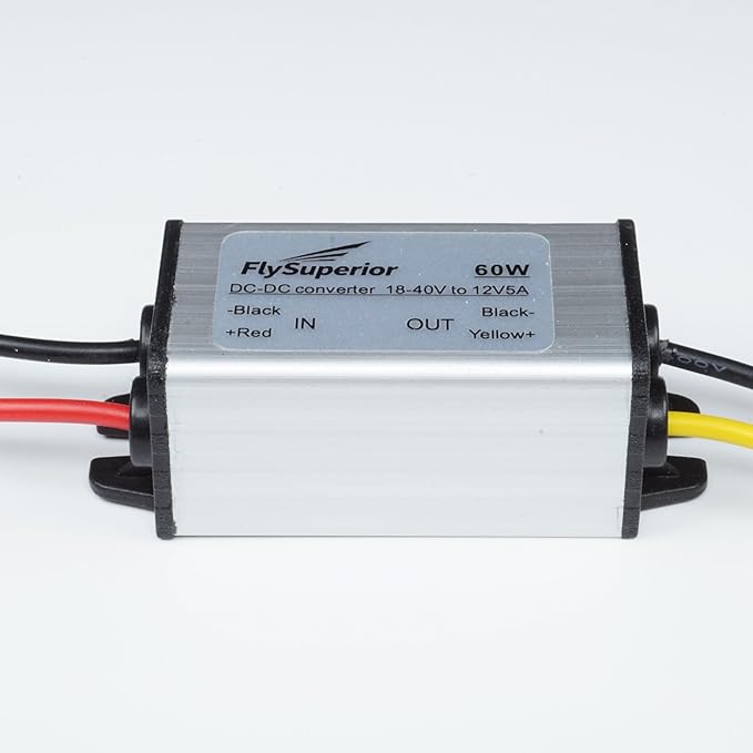 FlySuperior DC 24V/36V to 12V Step Down Converter Reducer Regulator, 5A, 60W Power Adapter, Waterproof Design, Suitable for Cars, Trucks, Vehicles, Boats, Engines, Solar Systems,LED. (DC 18V-40V)