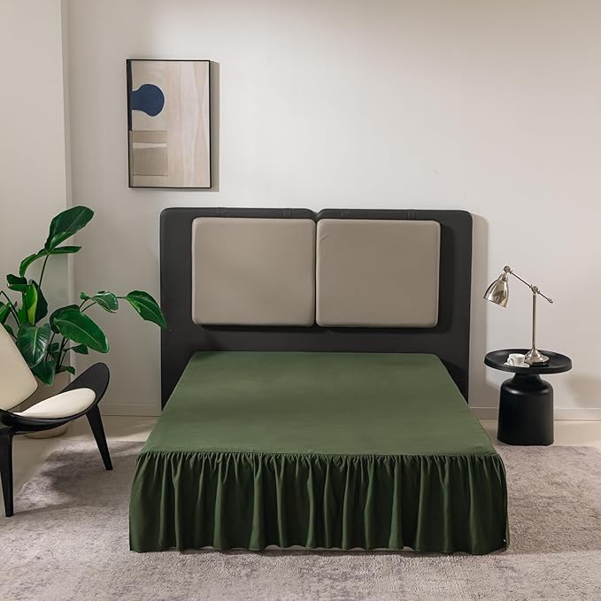 TSUTOMI Green Bed Skirt Twin Size Ruffled Bed Skirt with Split Corners, Twin Bed Skirt 18 Inch Drop,Twin Size Bed Skirt Green for Ruffled Bed Skirt with Split Corners, Bed Skirt Twin Size