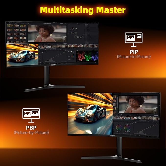 MNNM 34 Inch Ultrawide Gaming Monitor - 21:9 WQHD 3440 x 1440 R1500 Curved Computer Monitor for Gamer, 180Hz 1ms AMD FreeSync PIP/PBP Crosshair TÜV Eye Care, HDMI 2.0 & DP1.4, Tilt/Height/Swivel Stand