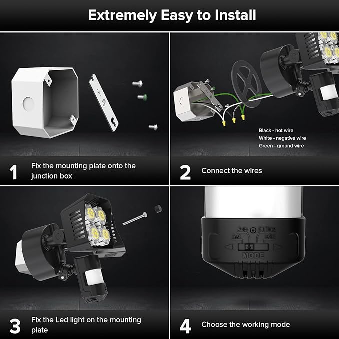 SANSI 36W 3600LM LED Motion Sensor Outdoor Light, 50,000 Hrs Lifespan Security Light, 350W Equiv 5000K Dusk to Dawn IP65 Flood Light, Super Bright for Backyard, Bright Series Black Motion Sensor Light