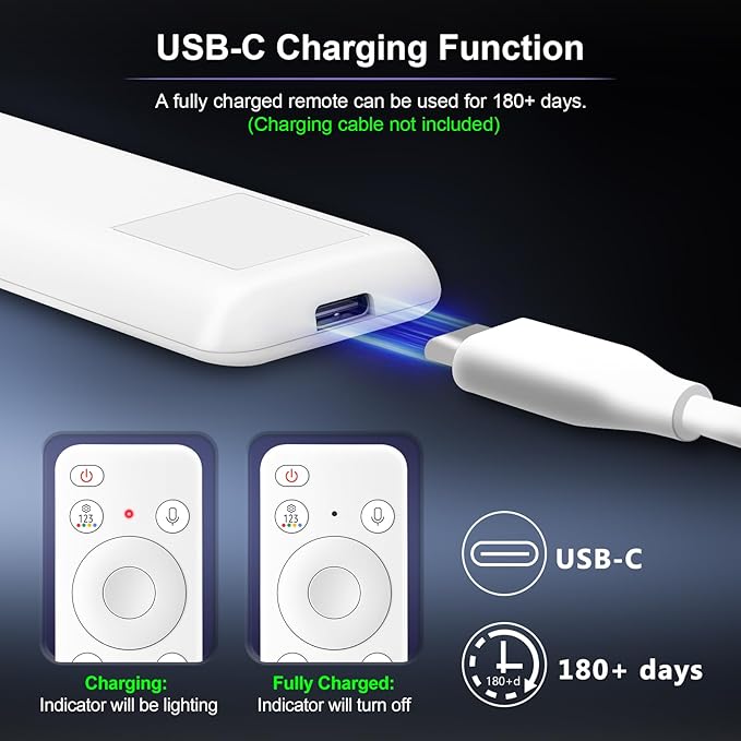 Voice Rechargeable Remote for Samsung-Smart-TV-Remote-Control, Replacement Compatible for Samsung Frame QLED Crystal UHD Solar Smart TVs