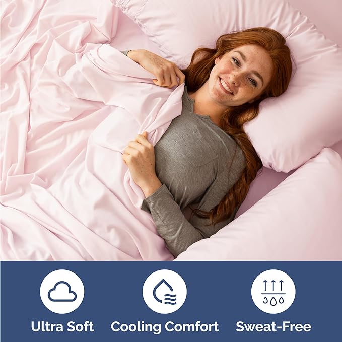 Twin 4 Piece Sheet Set - Cooling, Comfy & Breathable - Hotel Luxury Bedding, Includes Fitted Sheet for Women, Men, Kids & Teens - 1 Flat, 1 Fitted Sheet, 2 Pillowcases w/Deep Pockets - Lavender Pink