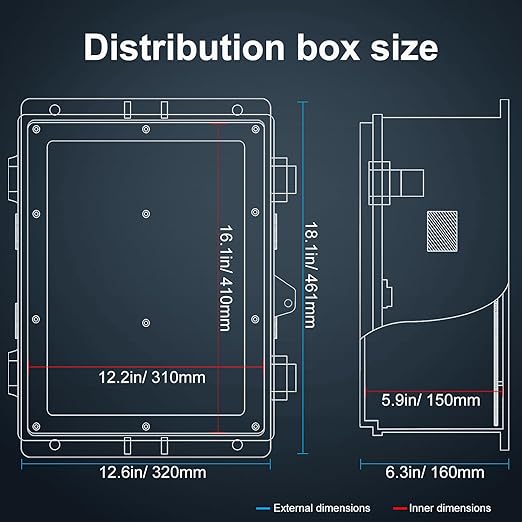 Namunanee Outdoor Electrical Junction Box, ABS Water Resistant Enclosure with Internal Mounting Panel & Hinged Cover, 16.1" H* 12.2" L* 5.9" W