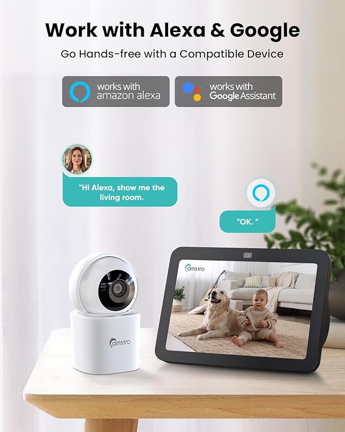 CAMSTRO 3K Indoor Security Camera,360°PTZ Home Baby/Pet Monitor,Auto Tracking,5MP Night Vision,2.4/5GHz WiFi,Motion & Sound Detection,2-Way Audio,SD Card/Cloud Storage,Works with Alexa,No Monthly Fee
