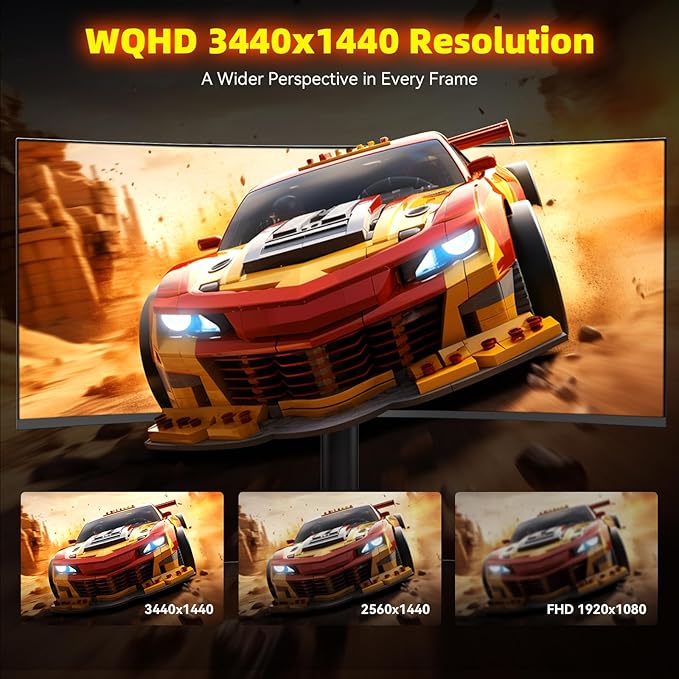 MNNM 34 Inch Ultrawide Gaming Monitor - 21:9 WQHD 3440 x 1440 R1500 Curved Computer Monitor for Gamer, 180Hz 1ms AMD FreeSync PIP/PBP Crosshair TÜV Eye Care, HDMI 2.0 & DP1.4, Tilt/Height/Swivel Stand