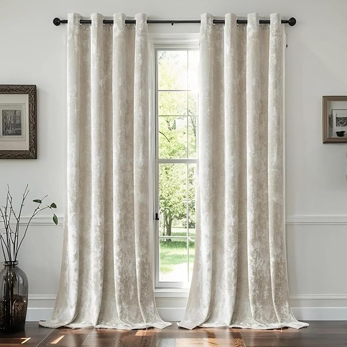 SMILETIME Ivory White Crushed Velvet Curtains 52x108 inch Luxurious Thermal Insulated Soundproof Drapes for Living Room Bedroom Office Soft and Durable Light-Filtering Window Treatments, 2 Panels