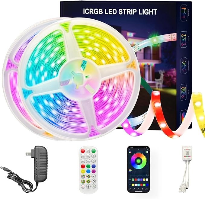 ATHONO 200 ft(2 Rolls of 100ft) IC+RGB,Led Lights for Bedroom,Music Sync Color Changing,Led Strip Lights,with Remote App Control, Led Lights for Room Home Kitchen Decor Party