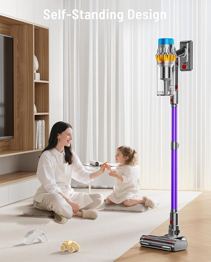 Cordless Vacuum Cleaner, 60KPA 75Min 650W Motor Powerful Vacuum Cleaners for Home, Self-Stand Cordless Stick Vacuum Rechargeable Anti-Tangle/LED Screen/1.8L Cup for Home Pet Hair/Carpet/Hardwood Floor