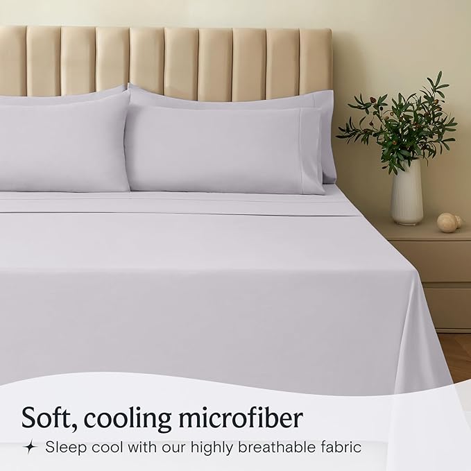 LuxClub 4 PC Sheet Set Bed Sheets Deep Pockets 16" Eco Friendly Wrinkle Free Cooling Machine Washable Hotel Bedding Silky Soft - Dove Gray California King