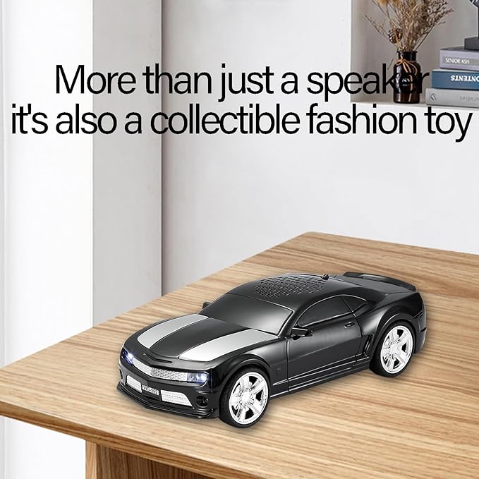 WSTER Sports Car Model Bluetooth Speaker with Stereo Sound, TWS Pairing, LED Party Lights, USB/TF Playback, Movable Wheels, Unique Retro Car Gifts (Black)