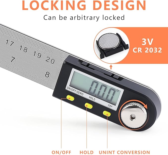 Yanguotool Digital Angle Ruler: 200mm/8-Inch Protractor Finder with Stainless Steel Ruler, Ideal for Woodworking, Construction, Level Measuring