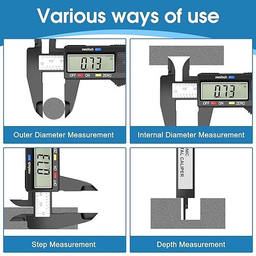 Digital Caliper Calipers Measuring Tool, 0-6inches Electronic Caliper with Premium Large LCD Screen, Inch and Millimeter Convert, Auto-Off Feature, High Precision and Clear Display, HnoaTovy