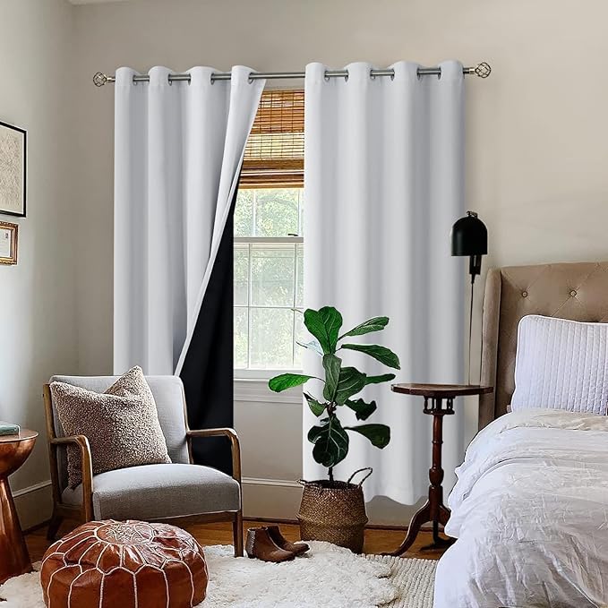 BGment Greyish White 100% Blackout Curtains for Living Room 84 Inch Length 2 Panels, Thermal Insulated Full Light Blocking Energy Save Window Drapes for Nursery Bedroom Darkening, 52 Inch Wide Each