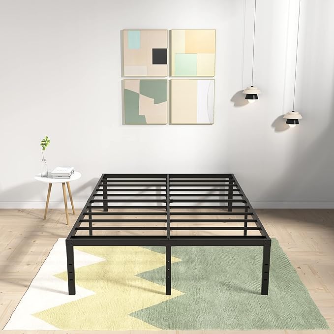 18 Inch Full XL Bed Frame Heavy Duty Metal Platform No Box Spring Needed, Maximum Storage, Easy Assembly, Noise Free, Black