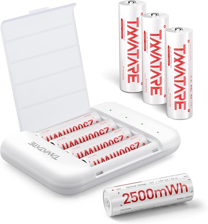Tanatare Rechargeable aa Batteries, 2500mWh Lithium aa Rechargeable Batteries with 8AA+4 Slot Charger, Double a Battery 2000 Cycles, 1.5V Constant Voltage Output, Low Self Discharge