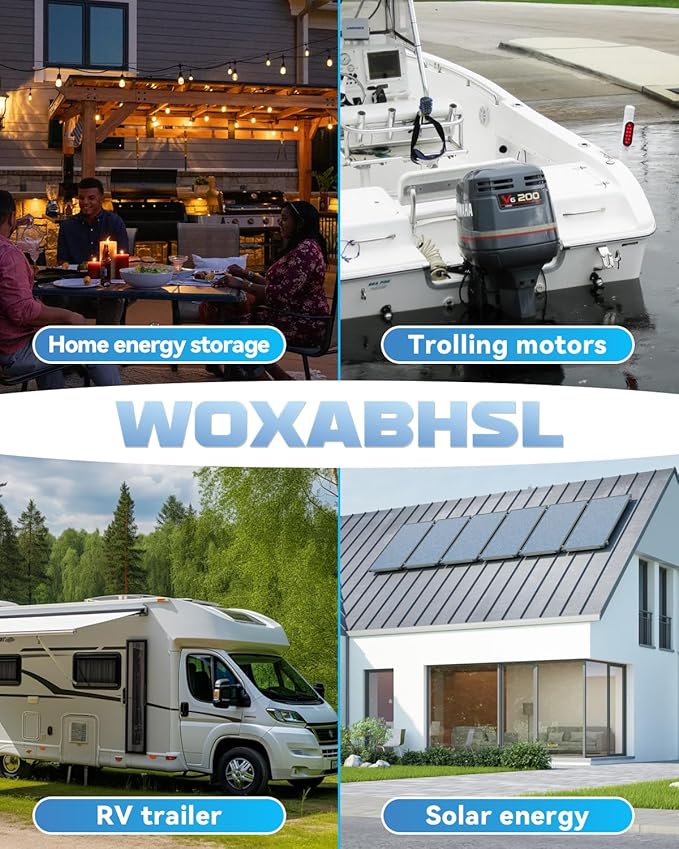 WOXABHSL 12V 200Ah LiFePO4 Lithium Battery 2 Parks, Built-in 200A BMS, 15000+ Deep Cycles, Max 2560W Power Output, FCC&UL Certificates, Perfect for RV, Solar, Marine, Off-Grid, etc.