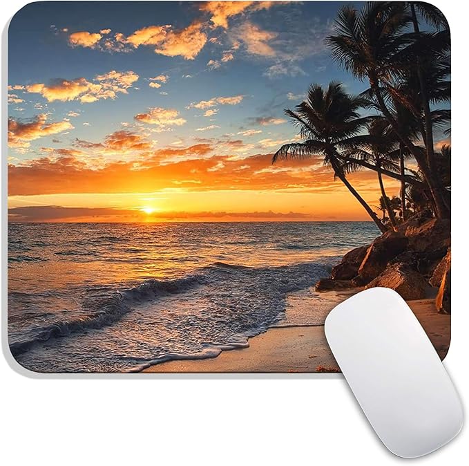 Armanza Square Mouse Pad Beach Sunset, Personalized Premium-Textured Custom Mouse Mat Design, Washable Mousepad Cloth, Non-Slip Rubber Base Computer Mouse Pads for Wireless Mouse