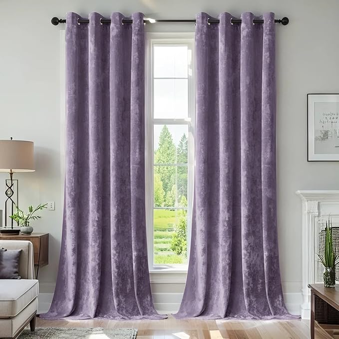 SMILETIME Lilac Purple Crushed Velvet Curtains 52x96 inch Luxurious Thermal Insulated Soundproof Drapes for Living Room Bedroom Office Soft and Durable Light-Filtering Window Treatments, 2 Panels