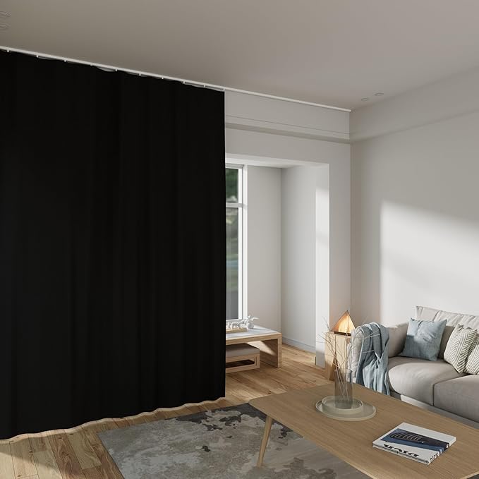 Room Divider Curtains Total Blackout Privacy Curtain Panel Room Thermal Insulated Noise Reduction Curtains for Bedroom Window Living Room Ceiling Track Curtain W 15 ft × H 7 ft Black