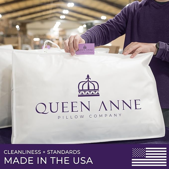 Queen Anne Hotel Collection Pillows – Luxury Down Alternative Bed Pillows (2-Pack, Queen Soft) – Ultimate Comfort, Hypoallergenic, Made in The USA