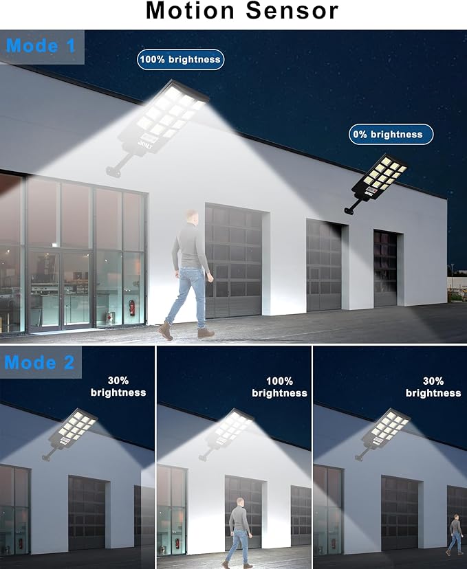 JAYNLT Solar Lights for Outside, 5 Lighting Modes Solar Flood Security Light with Motion Sensor & Dusk to Dawn&Remote, 6500K Street Lamps for Yard Garden,Shop - 4PACK