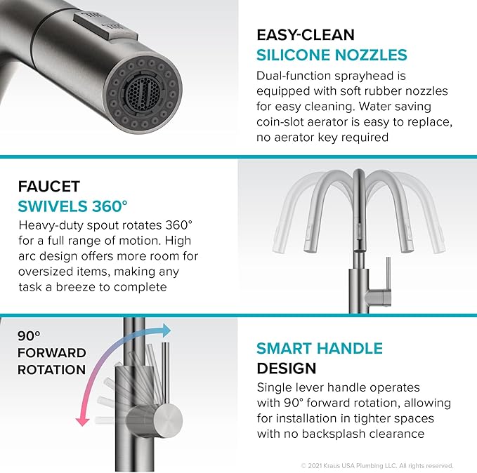 KRAUS Oletto Single Handle Pull Down Kitchen Faucet with QuickDock Top Mount Installation Assembly in Matte Black, KPF-2620MB