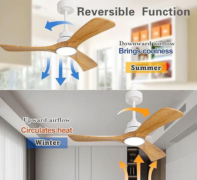 Gaizw 42 Inch Ceiling Fans with Light,3 Blade Ceiling Fan with Remote Control, Reversible Dimmable Wood Ceiling Fan for Kids Room Bedroom Garage Indoor Outdoor Use