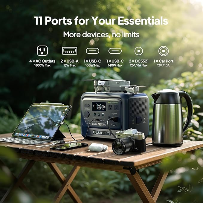 BLUETTI Elite 100 V2 (Bio-based) Portable Power Station, 1024Wh LFP Battery Backup w/ 4 1800W AC Outlets (3600W Surge), 35% Smaller, ISCC PLUS Certified Eco-Shell, Solar Generator for Camping, Outages