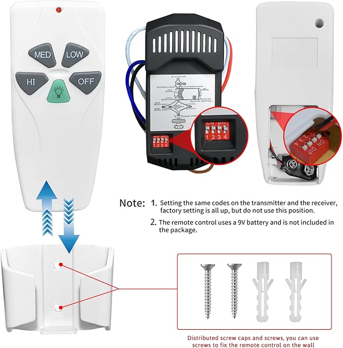 2 Pack Universal Ceiling Fan Remote Control Kits with Light Dimmer 3 Speed Fan Controller Receiver Lamp Dim Remote Replacement for Hampton Bay/Hunter/Harbor Breeze/Westinghouse/Honeywell & More