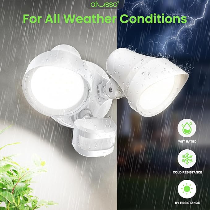 ALUSSO Motion Sensor Outdoor Lights, 30W 3500LM Flood Lights Outdoor, 3 Modes (Dusk to Dawn/Auto/On Time), 3CCT 3000K/4000K/6500K Waterproof Hardwired ETL Listed, Porch Garage Flood Light, White 1PC