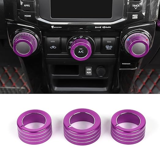 JeCar Air Conditioner Button Trim Cover Aluminum Alloy Knob Cover Fit for Toyota 4Runner 2010-2023, Purple