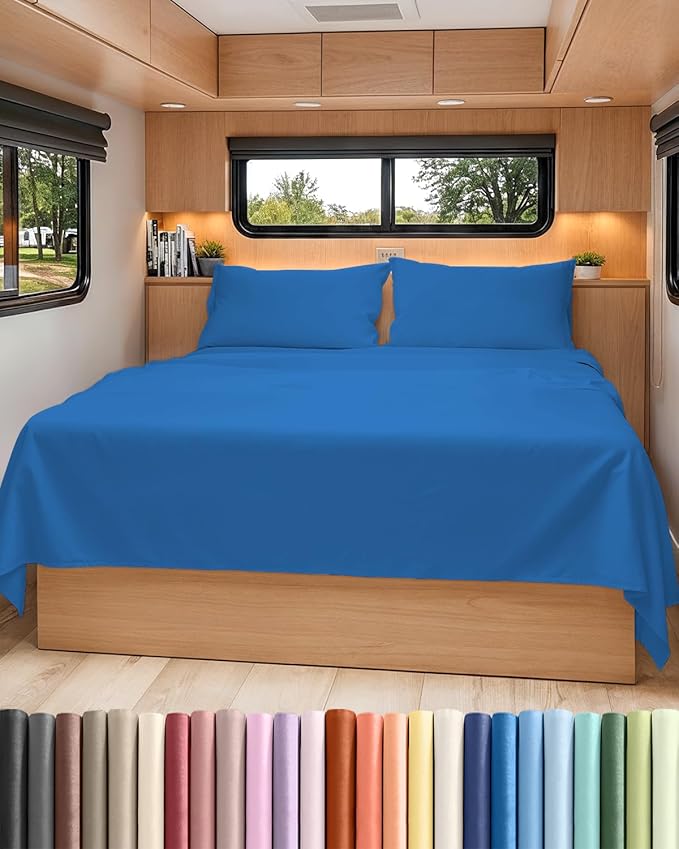 RV Short Queen Sheet Set 60 X 75 - 4 Piece RV Short Queen Bed Sheets - Soft, Breathable & Cooling - Designed for Bunks, Trailers & Campers - Fits 8” to 12" Mattress - Hotel Luxury Bedding - Royal Blue