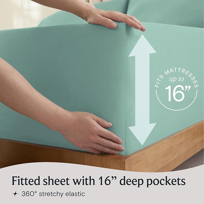 LuxClub 4 PC Full Sheet Set, Deep Pockets Wrinkle Free Cooling Bed Sheets Hotel Bedding for Women, Men, Kids & Teens, Includes 1 Fitted Sheet, 1 Flat Sheet and 2 Pillowcases-Soft Light Teal