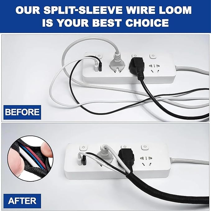 GBSCLOVER Wire Cord Protector Wire Loom Tubing, 10ft - 1/4 inch Cable Sleeve Split Sleeving for USB Cable，Computer Electrical Wire Power Cord Audio Video Cable Black